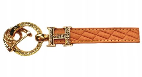 BRELOK BRELOCZEK DIAMENTY CYRKONIE SKÓRA PREMIUM BRĄZOWY