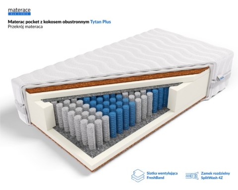 Frankhauer Materac pocket z kokosem obustronnym Tytan Plus - 90 x 200 - SilverActive